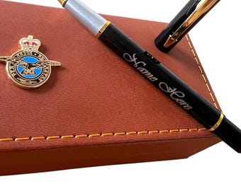 RAF Personalized Pen Leather Case Royal Air Force Engraved Pen Crested Personalised Gold Crest Military Gifts Passing Out Veteran RAF