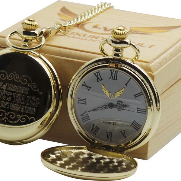 Foo Fighters Gold Pocket Watch These Days Lyrics Custom Engraving FREE Engraved Personalised Wooden Case Case Dave Grohl Nirvana Cobain Fans