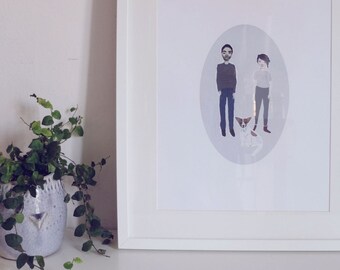 Custom personalized portrait drawn from photo- 1st Anniversary Gift, Gift for Her/Him, Couple Gift, Engagement Gift, Hand Drawn Illustration