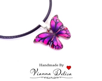 Pink Butterfly Necklace Wing Necklace Resin Butterfly Gift Insect Pendant Black Necklace Love Silver Butterfly Rose Fuchsia Pink Necklace