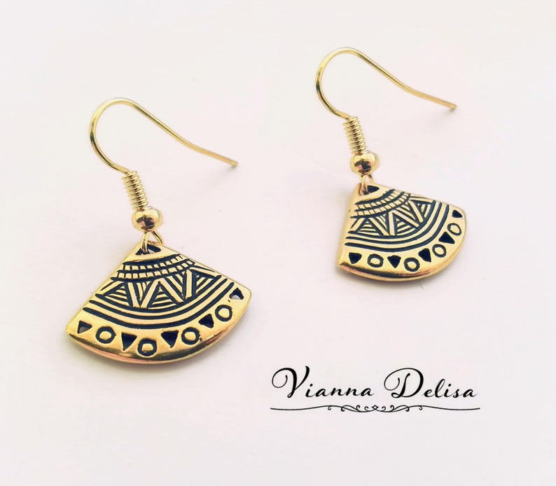 Fan Earrings Gold Arrow Earrings Gold Tribal Earrings Minimalist Boho Earrings Aztec Earrings Love Small Triangle Earrings