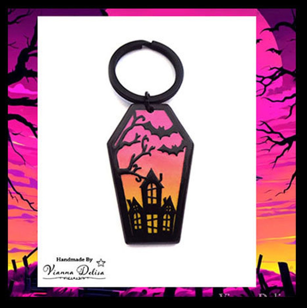Coffin Keyring Bat Keyring Sun Set Gift Tree Gothic Keyring Spooky ...