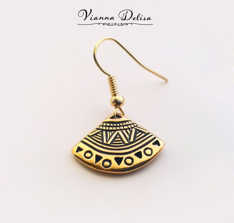 Fan Earrings Gold Arrow Earrings Gold Tribal Earrings Minimalist Boho Earrings Aztec Earrings Love Small Triangle Earrings