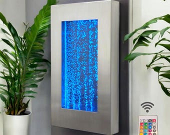 Bubble Wall Fountain, Vertical Wall Mounted Bubble Panel with Stainless Steel Frame, LED Lighting, and Remote Control 37"