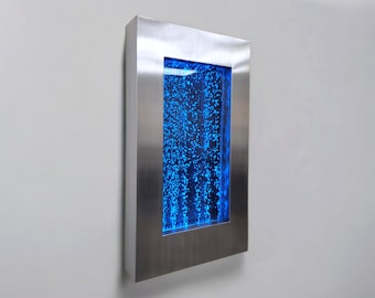Sensory Bubble Wall Fountain, Vertical Wall Mounted Bubble Panel with Stainless Steel Frame, LED Lighting, and Remote Control 37"