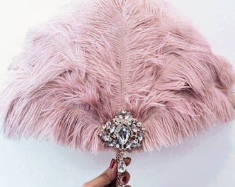 Any color Feather Fan, Dusty rose Gatsby fan, Dusty pink feather fan, Bridal feather fan, Wedding fan,Art deco fan, 1920s fan, Ostrich fan