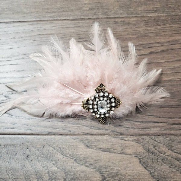 Any color,Gatsby headpiece, Great Gatsby hairpiece,1920s hair clip, Blush pink feather hair clip,vintage feather hair clip