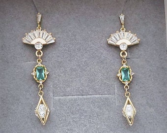Art Deco Smaragd Tropfen Ohrringe, Gold Gatsby Schmuck