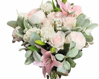 Real touch latex artificial bouquet, faux bouquet, real touch bouquet, pink rose bouquet, eucalyptus bouquet, realistic bouquet,high quality