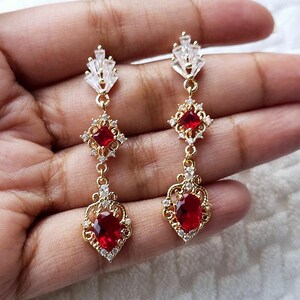 Red art deco earrings and necklace set; red art deco jewelry set, Red bridal jewelry set, Red bridesmaid jewelry set