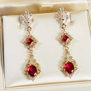 Red Art deco earrings, Red Bridgerton earrings, red Bridgerton earrings, Ruby Bridal jewelry, 1920s jewelry, red art nouveau jewelry
