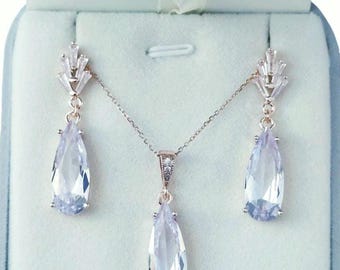 Conjunto de joyas nupciales de cristal Art Déco en oro rosa