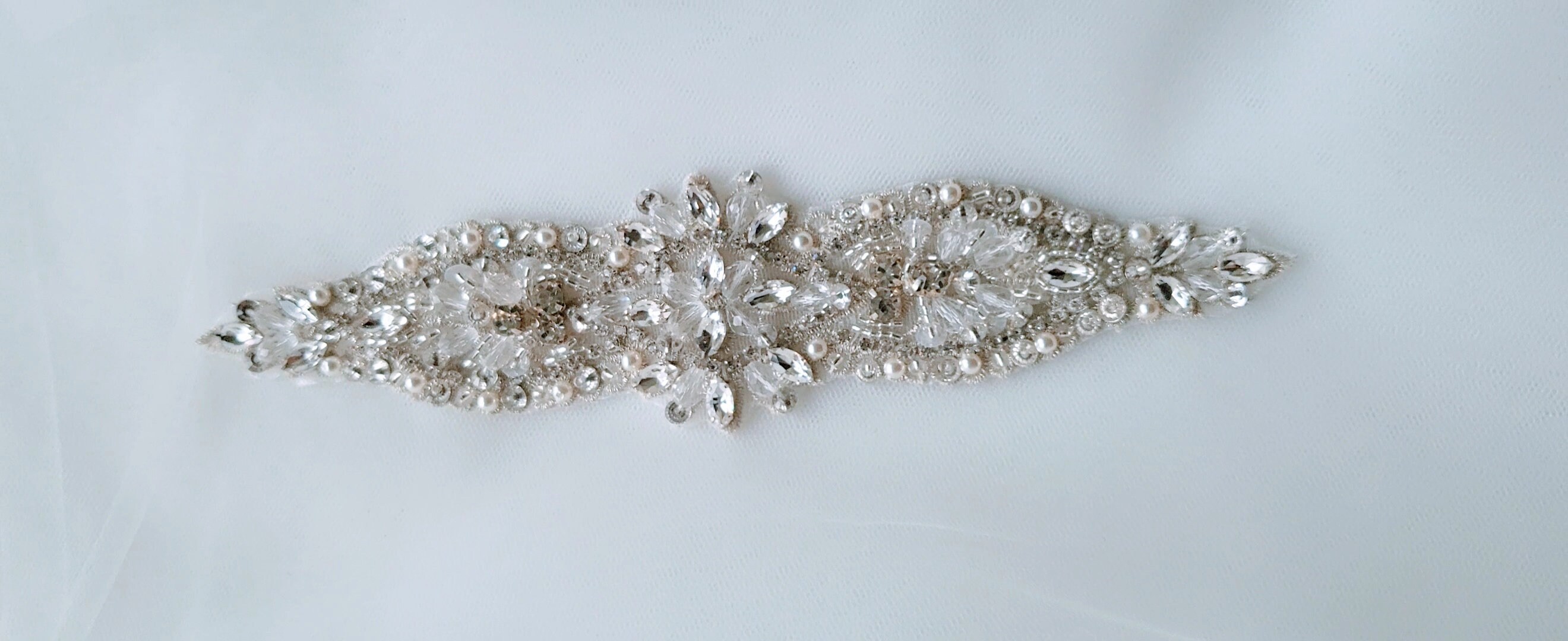 Silver Bridal Belt, Thick Bridal Belt, Rhinestone Beaded Wedding