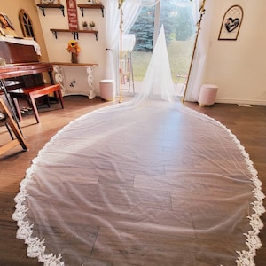 Luxurious Beaded Lace Edge Veil, Bridal Veil with lace edge, Lace edge veil, Cathedral veil, Drop veil with blusher, Beaded veil