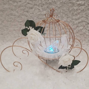 Large Cinderella Carriage with lights, Carriage Centerpiece, Cinderella wedding card box holder,Disney wedding decor, Pumpkin carriage decor