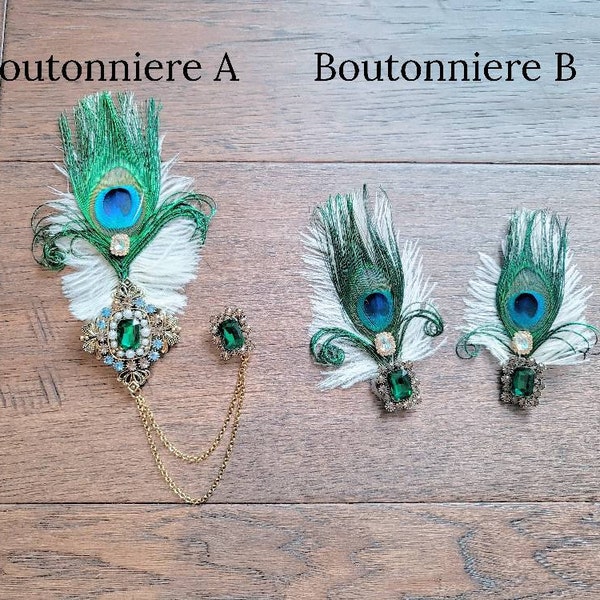 Peacock feather Boutonnière, groom Gatsby Boutonnière, vintage boutonniere, art deco Boutonnière, 1920s boutonniere, Gatsby wedding accessor