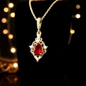 24k gold plated chain, red Art deco necklace, Bridgerton Ruby Bridal jewelry, 1920s jewelry, Bridesmaid necklace, Christmas gala necklace