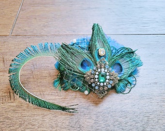Peacock Gatsby hair clip, peacock wedding hair clip, art deco hairclip, Bridal peacock hair clip, 1920s hair clip, Gatsby hairclip