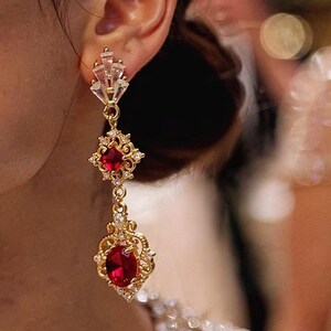 Rote Art-déco-Ohrringe, rote Bridgerton-Ohrringe, Brautschmuck mit Rubin, Schmuck der 1920er Jahre, roter Jugendstilschmuck Bild 3