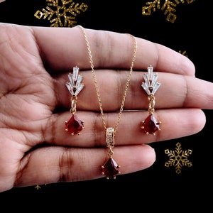 Ruby Art deco earrings, Red Art deco earrings, Art nouveau Gatsby earrings, Ruby art deco necklace, Bridal 1920s earrings, Bridesmaid gift