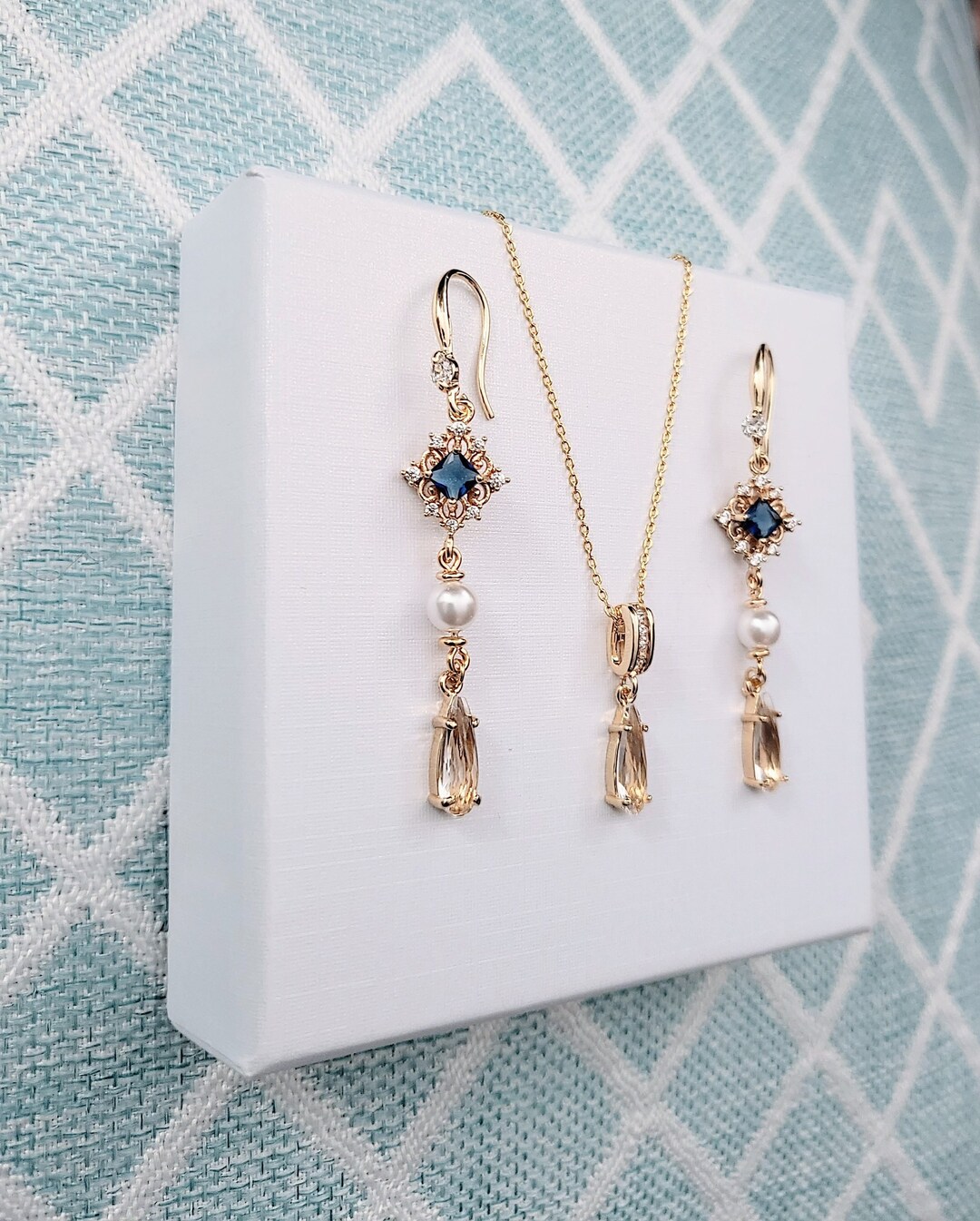 Art Deco Hand Painted Blue Mini Navette Earrings main image 1