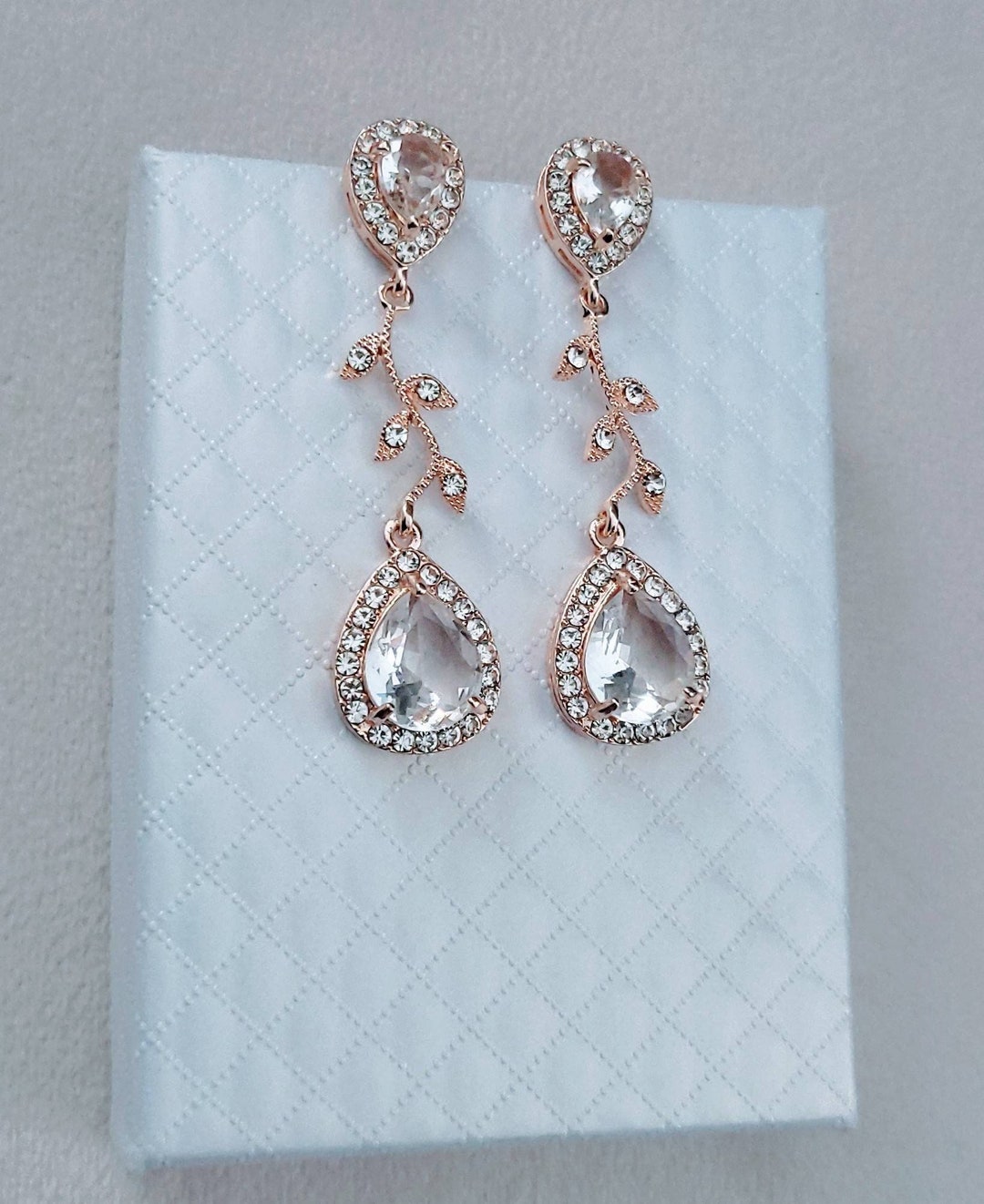 Rose Gold Bridal Earrings Rose Gold Bridesmaid Earrings Rose Etsy