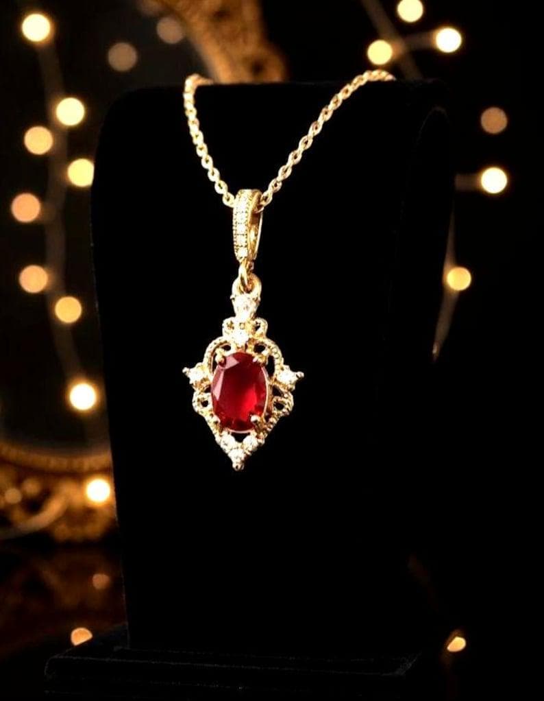 Rote Art-déco-Ohrringe, rote Bridgerton-Ohrringe, Brautschmuck mit Rubin, Schmuck der 1920er Jahre, roter Jugendstilschmuck Necklace