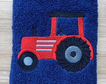 Tractor Face cloth, Childs Wash cloth, Kids Flannel, Machine Embroidered Face cloth, Animal Gifts, Birthday Gifts, Christmas gifts