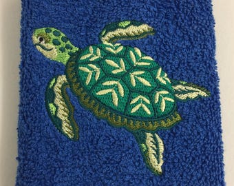 Turtle Face cloth, Childs Wash cloth, Kids Flannel, Machine Embroidered Face cloth, Gifts for animal lovers, Birthday Gift, Christmas gift