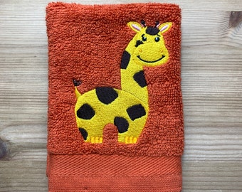 Giraffe Face cloth, Childs Wash cloth, Kids Flannel, Machine Embroidered Face cloth, Gifts for animal lovers, Birthday Gifts, Christmas gift