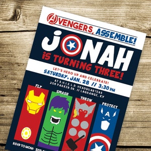 PRINTABLE Custom Avengers Birthday Party Invitation Iron Man, Hulk, Thor, Captain America - Invite