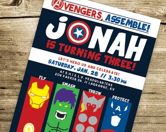 PRINTABLE Custom Avengers Birthday Party Invitation Iron Man, Hulk, Thor, Captain America - Invite