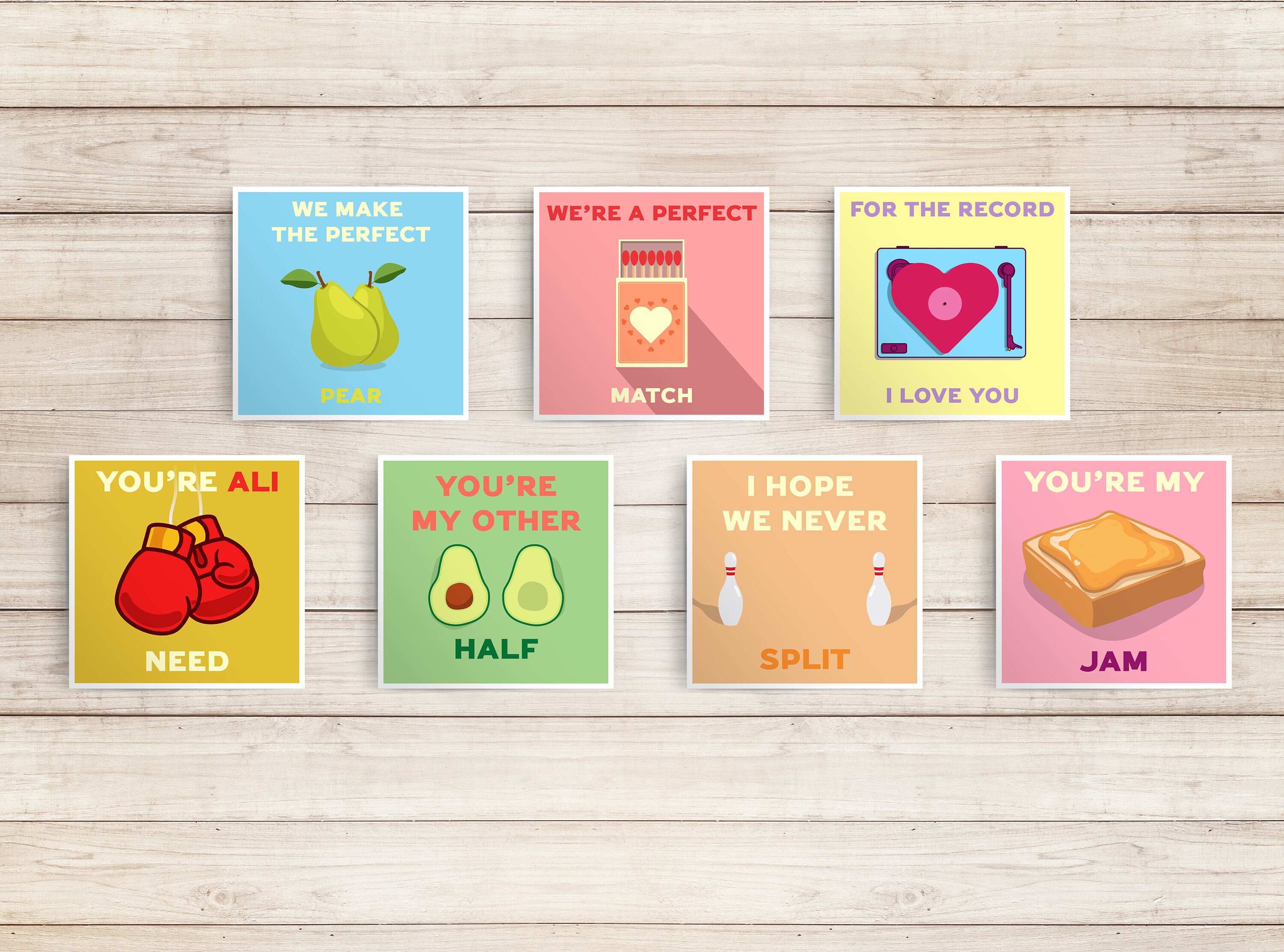 PRINTABLE Digital Download Valentine's Puns 4x4 Cards Bowling Records ...