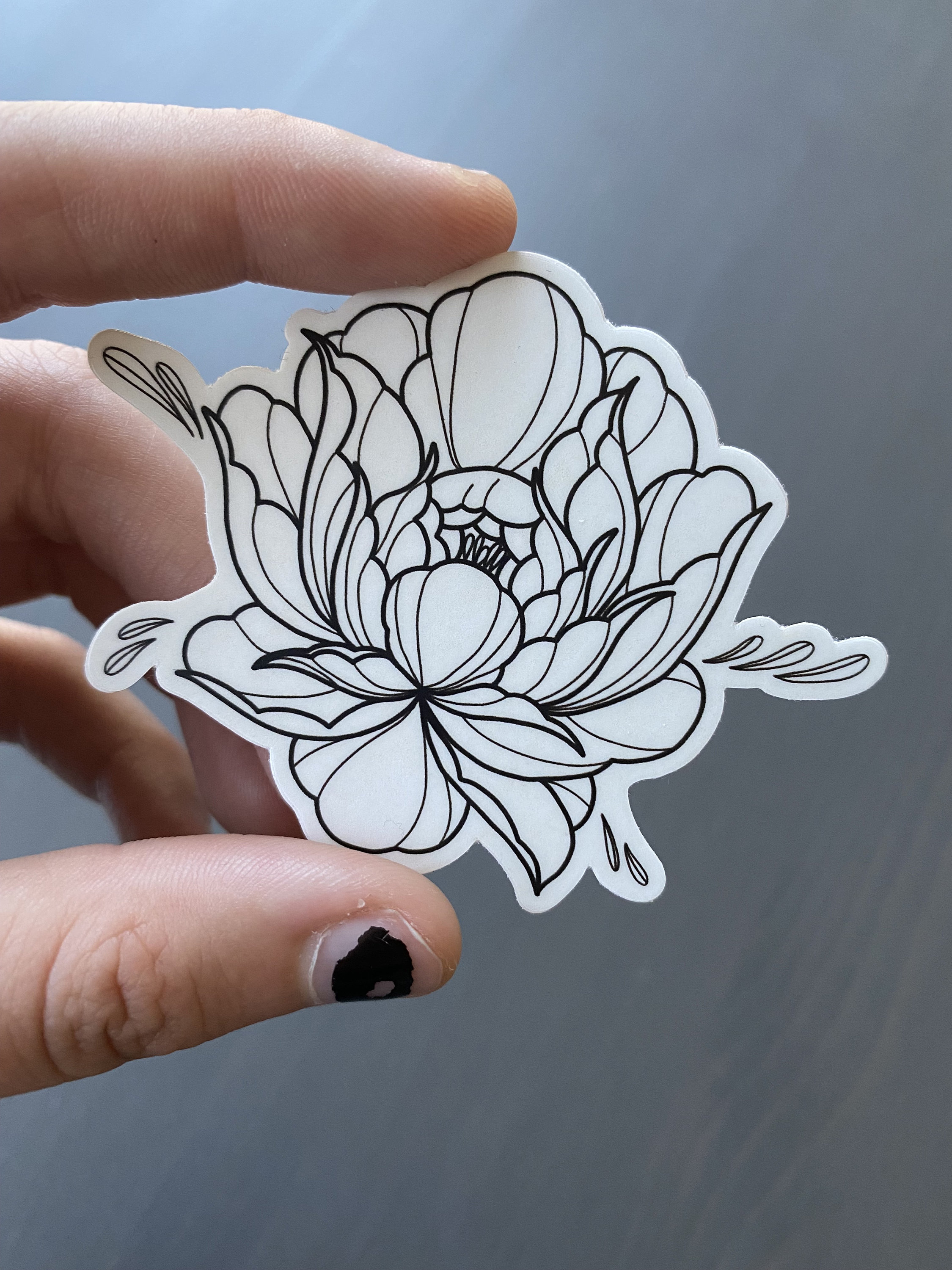 Handdrawn Black & White Flower Vinyl Sticker Etsy