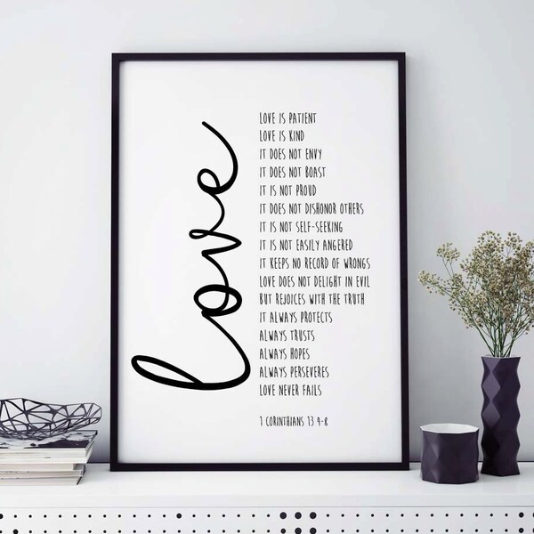 Bible Verse Print, Love Is Patient, 1 Corinthians 13, Scripture Print, Christian Wall Art Print, Scripture Printable, Bible Verse Quote Art