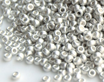 Seed Beads-80 Round-961F Matte Bright Sterling Plated-Miyuki-7 Grams