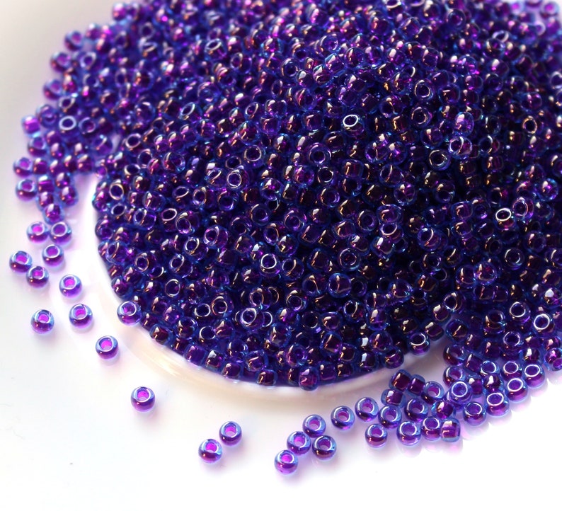 Purple beads size 80 Violet beads size 80 Japanese Seed Beads. Miyuki 80 RR-352 Fuchsia Lined Aqua Luster