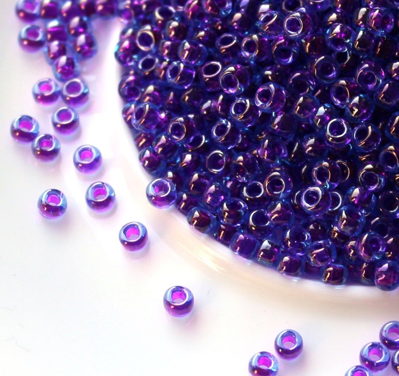 Purple beads size 80 Violet beads size 80 Japanese Seed Beads. Miyuki 80 RR-352 Fuchsia Lined Aqua Luster