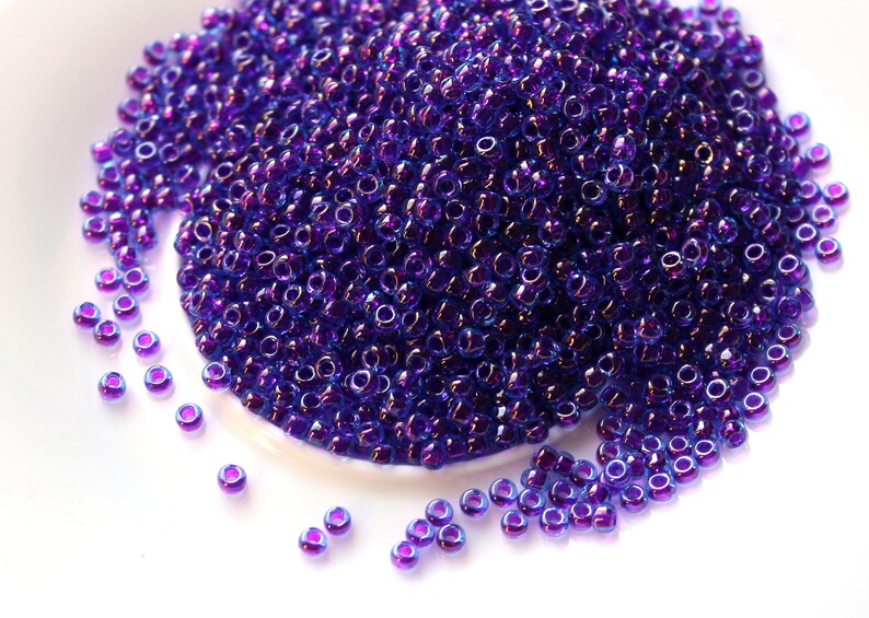 Purple beads size 80 Violet beads size 80 Japanese Seed Beads. Miyuki 80 RR-352 Fuchsia Lined Aqua Luster