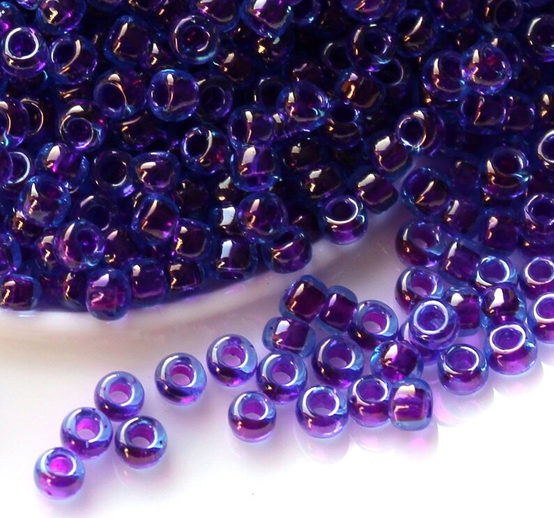 Purple beads size 80 Violet beads size 80 Japanese Seed Beads. Miyuki 80 RR-352 Fuchsia Lined Aqua Luster