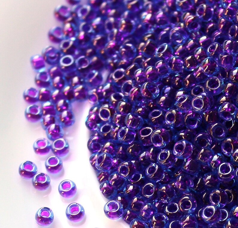 Purple beads size 80 Violet beads size 80 Japanese Seed Beads. Miyuki 80 RR-352 Fuchsia Lined Aqua Luster
