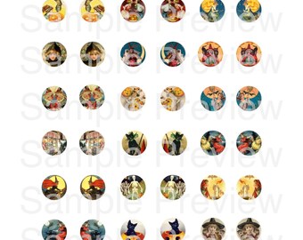 18mm Circles/VINTAGE HALLOWEEN/Mirror Images/SERIES 1/Digital Download/Dome Jewelry/Paper Crafts/Halloween/Earrings/Cabochon/Diy/Download