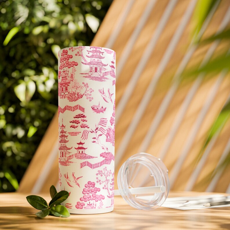 Pink Willow Toile 20oz Skinny Tumbler with Straw zdjęcie 2