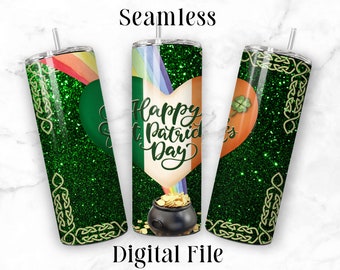 Pot of Gold St Patricks Day Sublimation Tumbler Design for 20oz Skinny Tumblers Print-ready Hi resolution Png Seamless