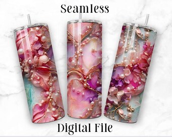 Valentine Hearts Pearls Tumbler Designs Png Sublimation Bling Tumbler Design Ready to Print Straight Skinny Tumbler Wrap Instant Download