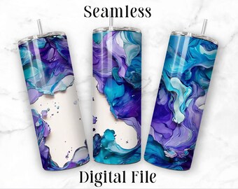 Purple Teal White Flow Art 20oz Sublimation Tumbler Seamless Design Straight Skinny Tumbler Wrap Seamless PNG File