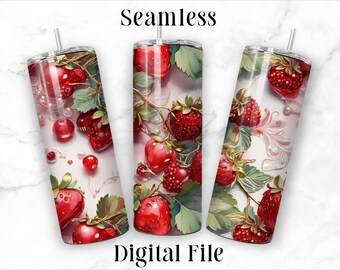 Strawberry Pearl 20oz Sublimation Tumbler Designs, Rhinestone Bling 9.2 x 8.3” Straight Skinny Tumbler Wrap PNG