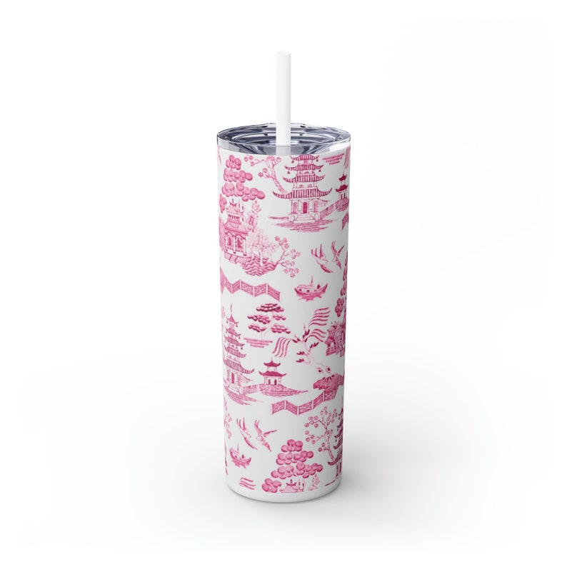 Pink Willow Toile 20oz Skinny Tumbler with Straw zdjęcie 3