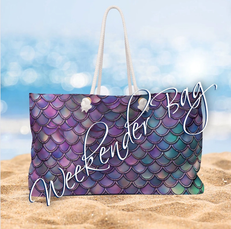Mermaid Weekender Bag, Large Canvas Bag, Boho Weekend Bag, Bag for Mom, Weekend Bag, Mermaid Tote Bag, Overnight Bags, Large Canvas Tote Bag