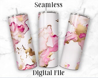 Pink Gold White Marble 20oz Sublimation Tumbler Seamless Design Straight Skinny Tumbler Wrap Seamless PNG File